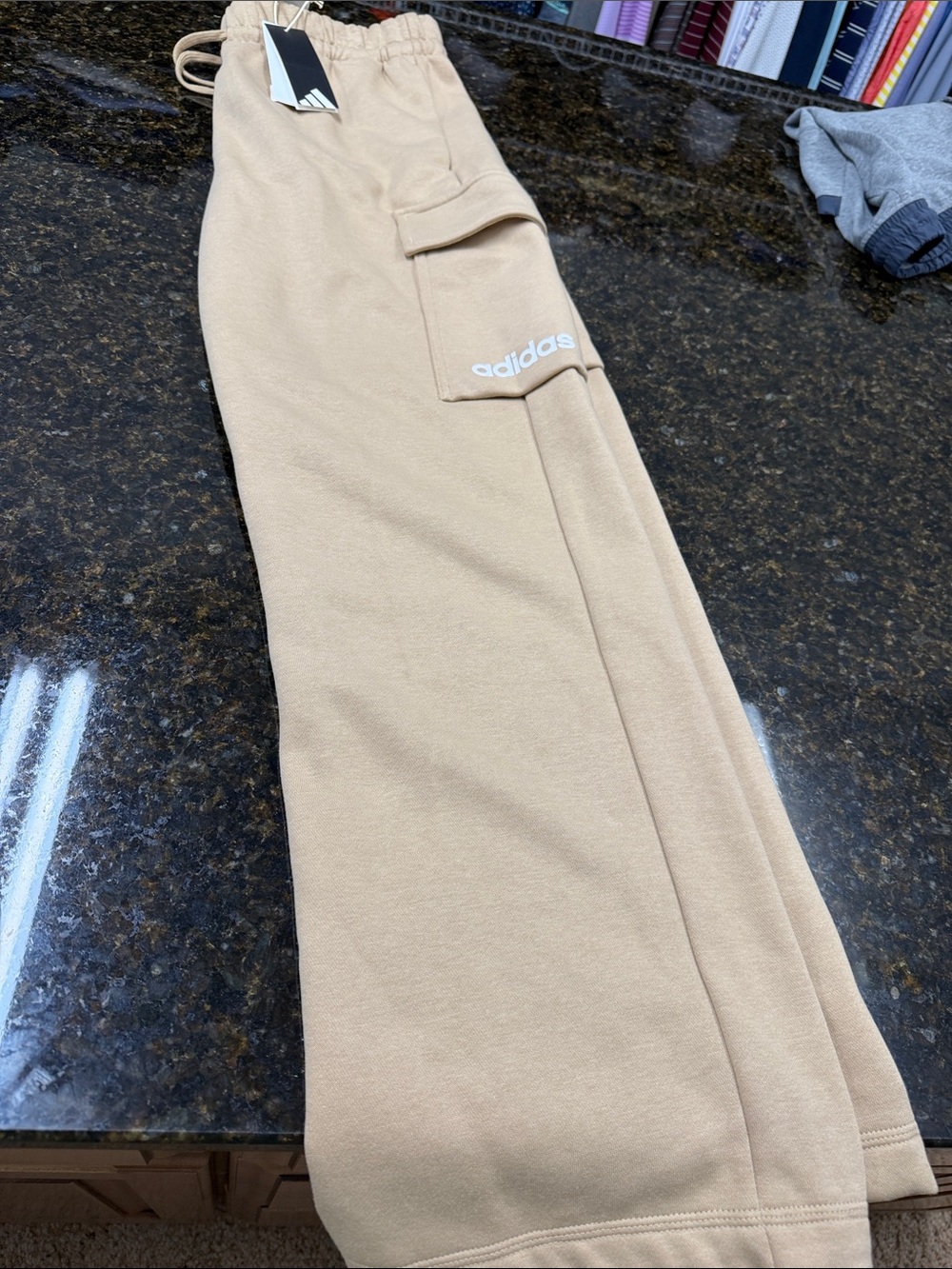 adidas Beige Cargo Sweatpants with Logo Pocket